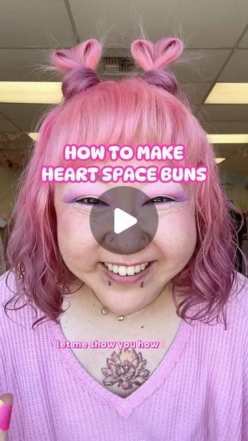 Jane | Pink Moon Atelier on Instagram: "this is how i made my heart-shaped space buns that i had a posted a few days ago!  #creatorsearchinsights #pinkmoonatelier #kawaiihair #easyhairstyles #cutehairstyles" Easy Space Bun Tutorial, Heart Space Buns Hair, Heart Shaped Buns Hair, Heart Shaped Space Buns, Heart Shaped Bun Hairstyles, Heart Hair Buns, Heart Shaped Hairstyles For Kids, How To Do Space Buns With Long Hair, Heart Bun Tutorial