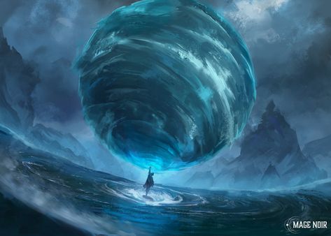 ArtStation - Mage noir water spell Water Control Aesthetic, Water Elemental Fantasy Art, Water Shield Magic, Water Power Character Design, Anime Water Character, Water Staff Magic, Water Mage Fantasy Art, Water Manipulate Power, Water Power Visuals