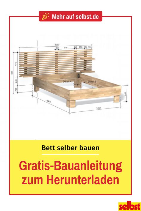 Das wohl wichtigste Möbelstück im Schlafzimmer: das Bett. In der kostenlosen Anleitung zeigen wir Schritt für Schritt wie du dein eigenes Bett bauen kannst. Lade die jetzt die Vorlage als PDF herunter. #Anleitung #bauen #Bett #selbst #gratis #Bauvorlage Building Template, Thanksgiving Games For Kids, Thanksgiving Turkey Craft, Diy Rustic Decor, Lego For Kids, Diy Tags, Wooden Bench, Rustic Wall Decor, Rustic Walls