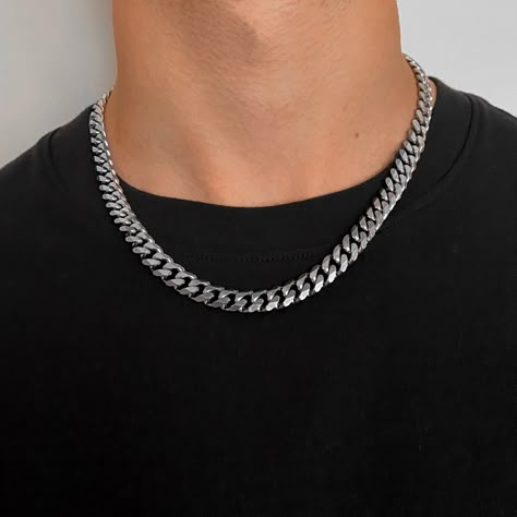 stainless steel silver chain for men and women Cuban Chain Men Silver, Silver Cuban Link Chain Men, Cuban Chains For Men, Hombre Aesthetic, Hip Hop Jewelry Men, Mens Necklace Fashion, Silver Cuban Link Chain, Cuban Link Chain Men, Ball Jewelry