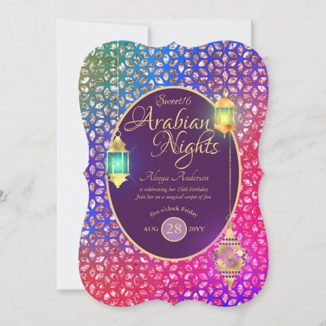 Arabian Nights Sweet 16, Quinceañera Invitations, Moroccan Nights, Glow In Dark Party, Dark Party, Vip Pass, Glow In Dark, Quinceanera Invitations, Unique Invitations