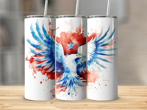 American Patriotic Tumbler Gift, Watercolor Bald Eagle Design, 4th of July Gift, Red White Blue Tumbler, Independence Day Gift, Eagle Decor by EpicMDCreations on Etsy Spilled Tea, Patriotic Tumbler, Eagle Artwork, Blue Tumbler, Eagle Decor, American Patriotism, Independence Day Gift, Fayetteville Nc, Eagle Design