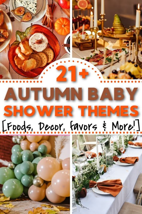 Are you looking for fall baby shower ideas? We;ve got 20+ unique fall baby shower themes that includes the best autumn baby shower foods and baby shower decor your guests will love! Fall finger foods for a crowd! Kick your celebration off with yummy fall appetizers and finger foods Fall Festival Baby Shower Ideas, October Theme Baby Shower Ideas, November Baby Shower Themes Girl, Baby Shower Themes Fall Autumn, September Baby Shower Ideas Girl, Thankful Baby Shower Theme, Fall Themed Baby Shower Ideas Food, Baby Shower Themes September, Girl Baby Shower Themes Fall