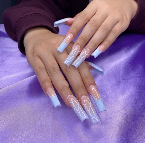 Light Blue Acrylic French Tips, Blue French Tip Nails Long, Long Light Blue Nails, Light Blue French Tips Square, Light Blue French Tip Nails Acrylic Long, Light Blue Acrylic Nails, Sky Blue French Tip 1.5 Coffin, Acrylic Nails Light Blue, Blue Glitter Nails