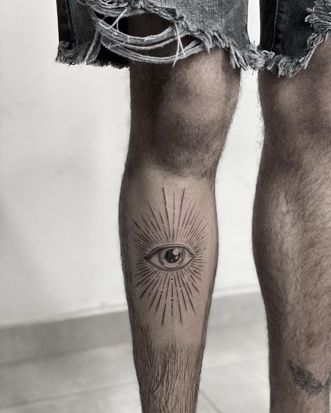 Evil Eye Tattoo Leg, Eyes On Knees Tattoo, Eye Tattoo On Knee Cap, Men’s Eye Tattoo, Eye On Knee Tattoo, Men Eye Tattoo, Eye Outline Tattoo, Eye Tattoo On Leg, 3rd Eye Tattoo Men