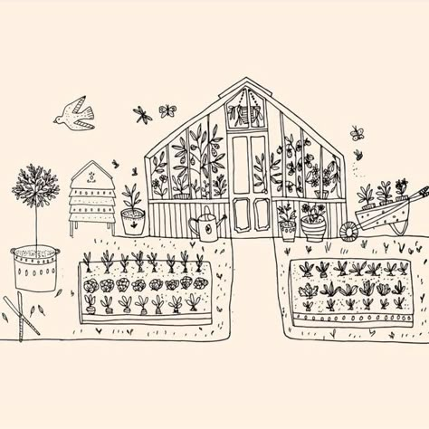 Ryn Frank, Walled Gardens, Cricut Art, Garden Drawing, Jar Art, House Illustration, Publication Design, House Drawing, Line Illustration