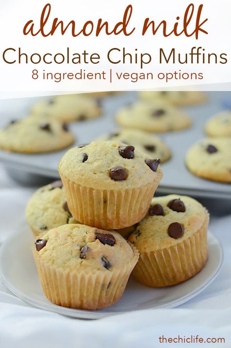 Chocolate Chip Muffins Recipe Made With Almond Milk | This dairy-free recipe makes for a delicious breakfast, snack, or sweet treat. Plus the recipe features options to make this vegan. Try this one next time you're out of milk or if you're lactose-intolerant (just sub out the other ingredients accordingly) #dairyfreerecipe #recipe #breakfastrecipe #muffinrecipe #muffinsrecipe Easy Chocolate Chip Muffin Recipe, Easy Chocolate Chip Muffins, Vegan Chocolate Chip Muffins, Chocolate Chip Muffins Easy, Chocolate Chip Muffins Recipe, Apple Muffin Recipes, Almond Milk Recipes, Chocolate Chip Muffin Recipe, Vegan Chocolate Chip