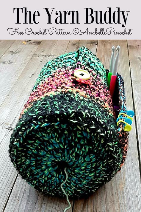 The Yarn buddy Bag Free Crochet Patterns Yarn Buddy Crochet Pattern, Yarn Buddy Bag, Crochet Yarn Buddy Free Pattern, Yarn Holder Crochet Pattern, Yarn Buddy Free Crochet Pattern, Crochet Bag For Yarn, Crochet Yarn Bowls Free Pattern, Crochet Yarn Holder Pattern, Crochet Yarn Buddy