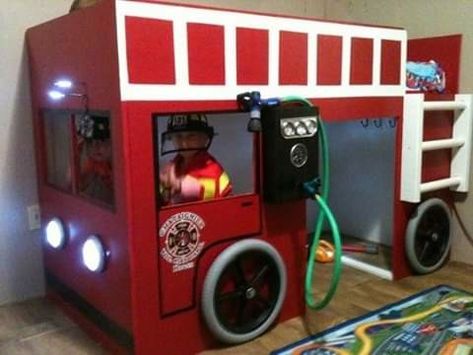 Fire Truck Bed, Fire Truck Bedroom, Fire Truck Room, Firetruck Bed, Diy Truck Bedding, Truck Bedroom, Boys Room Diy, Truck Room, Truck Bed Storage