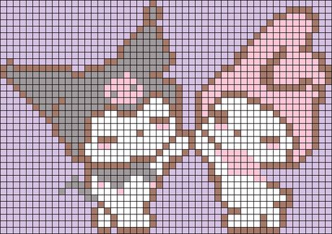 Sanrio Pixel Art, Sanrio Crochet, Crochet Artwork, Sanrio Melody, Crochet Grid, Kawaii Cross Stitch, Graph Crochet, Easy Pixel Art, Pixel Art Templates