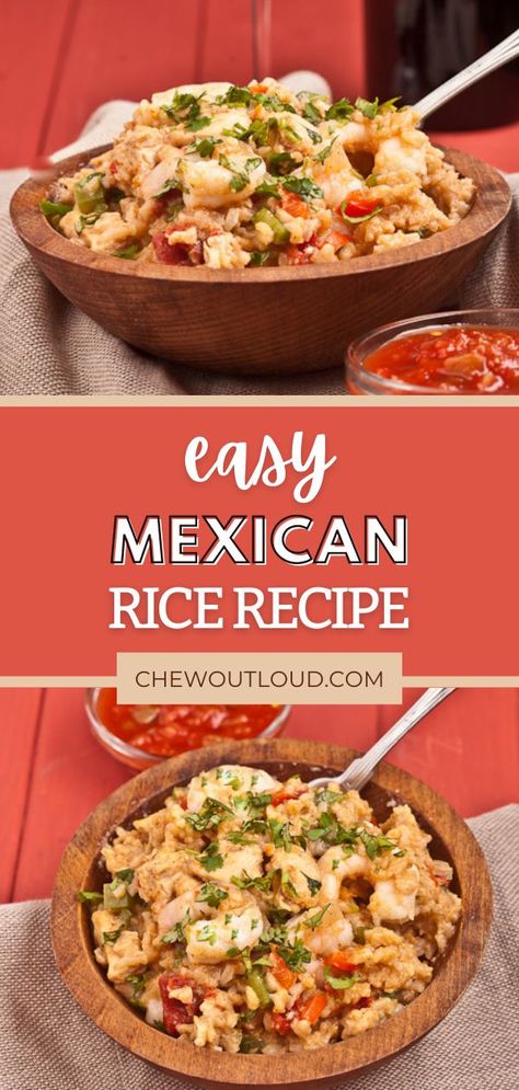 My favorite thing about this Mexican Rice with Chicken and Shrimp is that it comes together in just about an hour! This Easy Mexican Rice is easy, flavorful, and comes together in an hour. Delicious for weeknights or weekends with family and friends. Just be sure not to peek as the rice cooks. No. Peeking. Shrimp And Rice Bowl, Mexican Rice With Chicken, Easy Mexican Rice Recipe, Rice And Shrimp, Easy Mexican Rice, Mexican Rice Recipe, Mexican Rice Easy, Rice With Chicken, No Peeking