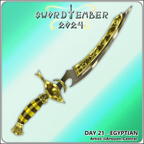 Lets raid a tomb!!! Swordtember 2024 Day 21 - 🐍Egyptian🐍 The first thing that comes to find when I think of Egyptian is hieroglyphs so my brain was like definitely gonna need to add some of those if possible and I tried to base the weapon on a Khopesh (Egyptian Sickle Sword) but uh... yeah my curves need some work XD see all of you again tomorrow :3 - - #swordtember #swordtember2024 #digitalart #dungeonsanddragons #dnditems #clipstudiopaint #artwork #conceptart #weapons #weapondesign #weap... Khopesh Egyptian, 2024 Art, Clip Studio Paint, My Brain, Swords, Dungeons And Dragons, I Tried, Egypt, Concept Art