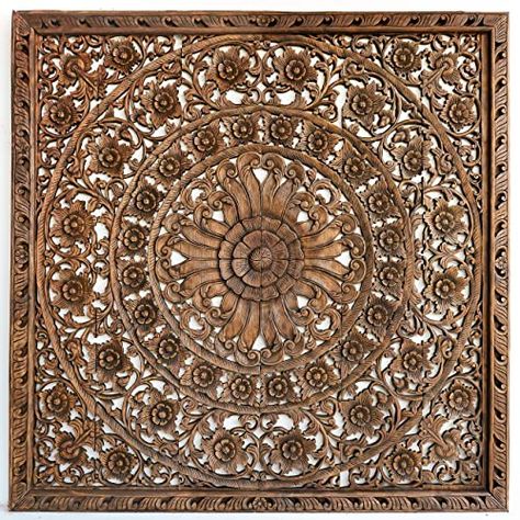 Wood Carved King Size Coastal Floral Rustic Lotus Headboard Medallion Wall Mount Art Hanging Weathered Panels Thailand 72x72 Inches #bohemiandecor #bohodecor #bohemianhomedecor #bohostylehomedecor #bohochicdecor #bohochichomedecor #bohointerior #bohoroom #bohoroomdecor #bohostylehomedecor Bed Headboard Wood, Apartment Livingroom, Mandala Nature, Wooden Wall Art Panels, King Size Bed Headboard, Wood Art Panels, Carved Wall Decor, Carved Headboard, Head Boards