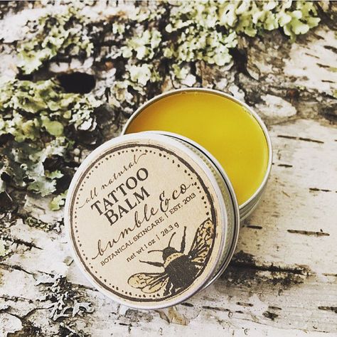 This all natural skin tattoo balm comes in a super cute reusable tin. Tattoo Ointment, Herbal Tattoo, Tattoo Balm, Enough Tattoo, Tattoo Sites, Organic Skin Care Recipes, Vegan Tattoo, Botanical Skincare, Herbal Apothecary