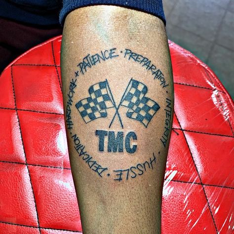 The Hussle Way 🏁💪🏽 #Inkbomb #Custom #TMC #NipseyHussle #Inkhard #Inkharder Tmc Tattoo Ideas, Tmc Nipsey Hussle Tattoos, Marathon Continues Tattoo, Tmc Tattoo, The Marathon Continues Tattoo, Prolific Tattoo, Religous Tattoo, Marathon Tattoo, The Marathon Continues