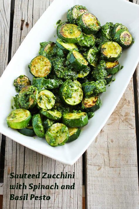 Greens Machine! Sauteed Zucchini Recipe with Spinach and Basil Pesto Lemon Thyme Recipes, Sauteed Zucchini Recipes, Pesto Zucchini, Recipe With Spinach, Thyme Recipes, Zucchini Recipe, Sauteed Zucchini, God Mat, Spinach Recipes