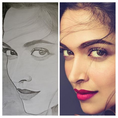 Pencil Potraits Sketch, Deepika Padukone Sketch, Difficult Paintings, Bollywood Sketch, Ironman Sketch, Actress Drawing, Pencil Sketch Portrait, Dancing Drawings, Pencil Sketch Drawing