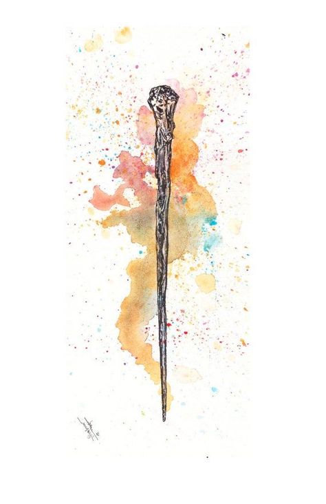 Ron Weasley Wand, Harry Potter Watercolor, Harry Potter References, Wand Tattoo, Art Harry Potter, Harry Potter Art Drawings, Harry Potter Painting, Wand Art, Harry Potter Room Decor