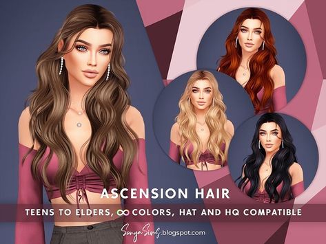 Ascension Hair NOW PUBLIC | Patreon Cc Hair Patreon, Sims 3 Cc Hair, Hair For Kids, Hair With Curls, Sims 3 Cc, Sims 4 Cheats, Sims 4 Piercings, Sims 4 Cas Mods, Pelo Sims