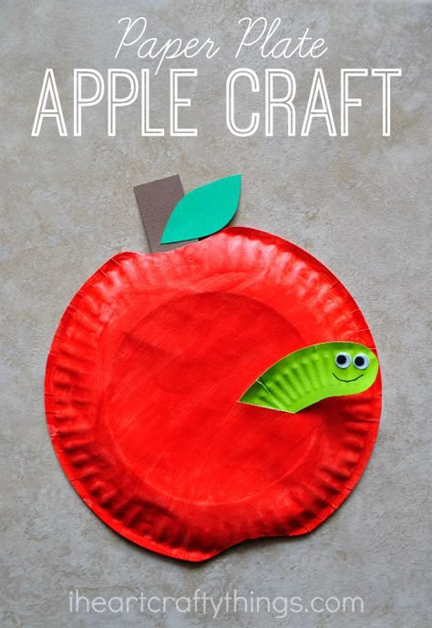 Paper Plate Apple Craft with an adorable worm sticking out of it. Perfect Fall or back to school craft for kids. Paper Plate Apple Craft, Apple Paper, September Crafts, Paper Plate Craft, Apple Activities, Apple Craft, Children Activities, Back To School Crafts, Fall Preschool