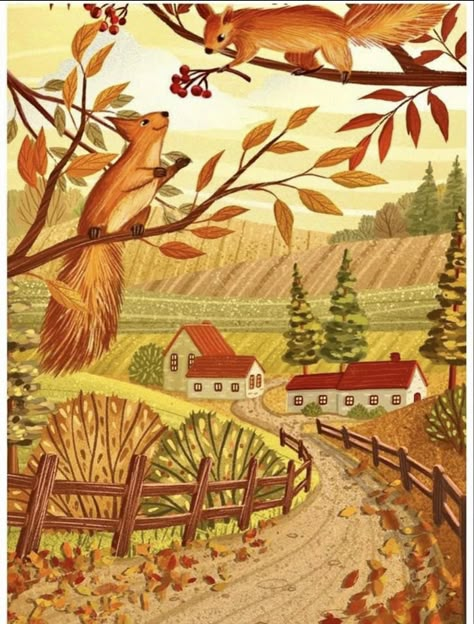 Autumn Animals Illustration, Vintage Autumn Illustration, Cozy Fall Illustration, Autumn Fairy Aesthetic, Autumn Illustration Art, Fall Illustration Art, Vintage Fall Images, Autumn Cottagecore, Cottagecore Autumn