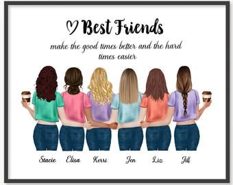 Personalized Graphic Printables Party от ArtStory8 на Etsy 6 Girls Friendship, 6girls Friends, Friendship Profile, Today's Message, 6 Friends, Foto Best Friend, Best Friend Images, Friendship Pictures, 5 Best Friends