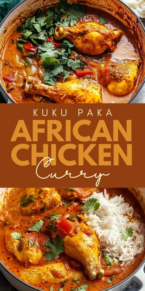 Spice up your dinner routine with this flavorful African Chicken Curry – Kuku Paka 🌶️. This traditional East African dish combines tender chicken simmered in a rich, coconut-based curry sauce, infused with aromatic spices and herbs. Perfect for family dinners or special occasions! 🍽️ Try this exotic recipe today and bring the taste of Africa to your table. 🌍 Click to explore the full recipe and enjoy a fusion of flavors! #AfricanCuisine #ChickenCurry #KukuPaka #ExoticDishes #CurryLovers African Curry Chicken, African Beef Curry, Kenyan Chicken Recipes, Chicken Recipes Unique, Homemade Sunday Dinner, Kuku Paka Coconut Chicken, Slow Cooker Spring Recipes, African Recipes Easy, Okra Chicken Recipes