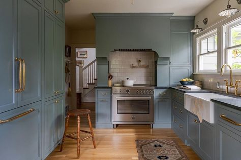 4252 • Instagram Cabinet Colours, Colonial Revival House, Seattle Interior Design, Full Kitchen Remodel, Oceanfront Cottage, Soul Kitchen, Dutch Blue, Country Dining, Kitchen Open