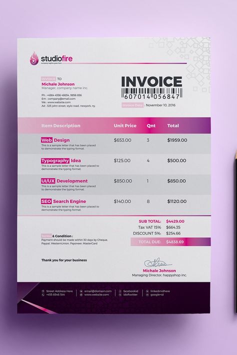 StudioFire Clean Invoice - - Corporate Identity Template Invoices Design, Accounting Process, Cricket Logo, Invoice Design Template, Excel Sheet, Cafe Posters, Social Branding, Invoice Design, Receipt Template