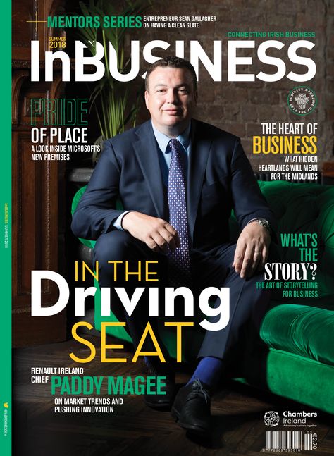 Cover of InBUSINESS Q2 2018 featuring Paddy Magee, Country Operations Manager of Renault Ireland. - Cover designed by Alan McArthur. Photography by Jason Clarke. Shoot took place in the Idlewild bar in Dublin. Business Magazine Cover Design, Magazine Layouts Designs, Cover Magazine Ideas, Corporate Magazine Cover, Manifestation Prints, Business Magazine Cover, Rich Friends, College Magazine, Work Poster