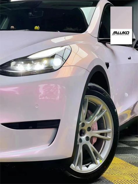 Tesla Model Y Wrap - Gloss White Pink | Carwraponline.com Light Pink Car Wrap, Tesla Y Wrap, Pink Wrapped Car, Tesla Wrapped, Tesla Model Y Wrap, Tesla Model 3 Wrap, Wrapped Tesla, White Car Wrap, Car Wrap Ideas