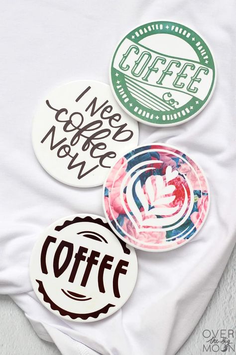 These fun Coffee Themed Gifts are perfect for any Coffee Gift Set! Make this Coffee Shirt and Coffee Themed Coasters using your Cricut machine and Infusible Ink! From overthebigmoon.com! Diy Personalized Christmas Gifts, Christmas Gifts With Cricut, Gifts With Cricut, Coffee Gift Idea, Christmas Pillows Diy, Christmas Gifts For Family, Coffee Gift Sets, Friends Coffee, Rainbow Christmas