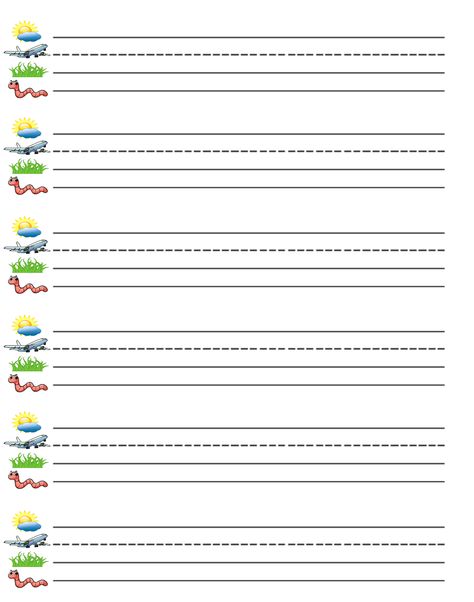 Kindergarten Lined Paper Free Printable {Sky Line, Plane Line, Grass Line, Worm Line} | Shaping Up To Be A Mom Kindergarten Lined Paper, Handwriting Paper Printable, Primary Writing Paper, Lined Paper Template, Kindergarten Writing Paper, Free Paper Printables, Handwriting Practice Paper, Free Writing Paper, Handwriting Lines