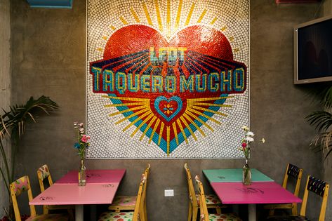 Small Restaurant Ideas, Mexican Restaurant Decor, Mexican Bar, Taco Restaurant, Mural Art Design, Del Taco, Mexican Restaurants, Chalk Sign, Stylish Business Cards