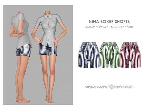 The Sims Resource - Nina Boxer Shorts Sims 4 Boxers, Boxers Women, Sims Clothes, Female Boxers, Female Clothing, Cc Sims, Sims 4 Cc, The Sims Resource, Custom Content