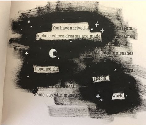 ❝You have arrived at a place where dreams are made. I opened the special world.❞ Blackout Poetry Art, Blackout Poems, Found Poetry, Shel Silverstein, Book Page Art, Blackout Poetry, How To Craft, Poetry Art, Visual Poetry