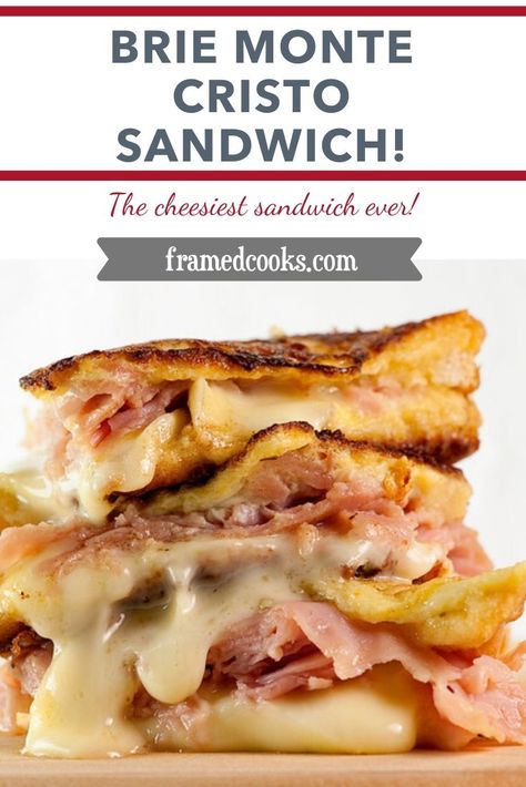 The Monte Cristo sandwich is already a little slice of heaven, but this Brie Monte Cristo sandwich recipe will change your life, grilled cheese wise! #montechristo #grilledcheese #sandwich #framedcooks Sandwich Platter Ideas, Monte Cristo Sandwich Recipe, Pillsbury Crescent Roll Recipes, Fried Ham, Cheesy Sandwich, Cheese Game, Ultimate Grilled Cheese, Monte Cristo Sandwich, Diner Menu