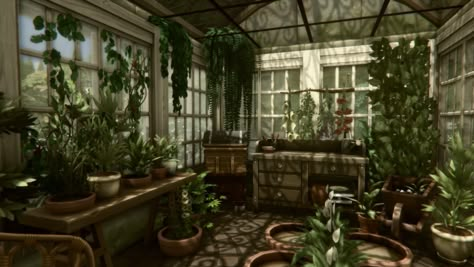 Witch Cottage Interior, Sims 4 Witch House, Earthy Witch, Greenhouse Interior, Sims 4 Cottage, Witches Cottage, Witches House, Be A Witch, Greenhouse Interiors