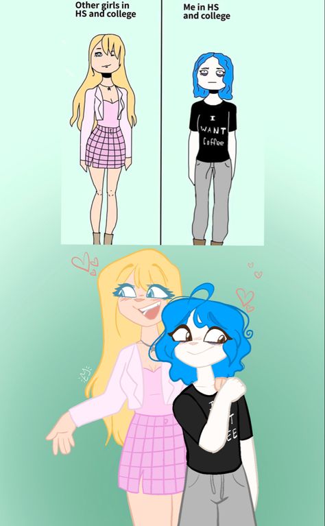 Came across a bunch of “me vs other girls” posts again and wanted to draw it out :3 ALSO! Thoughts on the colored line art? I might try to do it more on simple art pieces like this if you guys like it Other Girls Vs Me Ship, Im Not Like Other Girls Lesbians, I’m Not Like Other Girls, Other Girls Vs Me Redraw, Not Like Other Girls Redraw, Me Vs Other Girls Lesbians, Other Girls Vs Me, Colored Line Art, I'm Not Like Other Girls