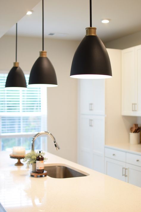 Black Pendant White Kitchen, Kitchen Dome Pendant Lights, White Kitchen With Black Pendant Lights, Grey Kitchen Pendant Lights, Eat In Kitchen Pendant Light, Kitchen Black Pendant Lights Over Island, Pendant Lights Over Bar Area, Modern Pendant Lighting Kitchen Island The Home Depot, Kitchen Island Pendants Black