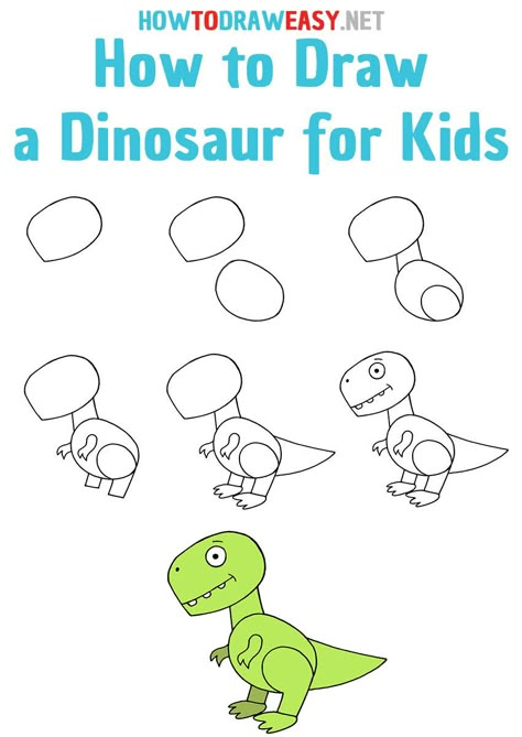 Draw A Dinosaur, Easy Dinosaur Drawing, Dinosaur For Kids, Elementary Drawing, Dino Drawing, Step By Step Drawings, Toddler Drawing, Draw For Kids, Drawing Lessons For Kids