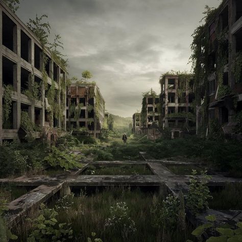 A dystopian landscape with abandoned buildings, overgrown with plants and nature reclaiming the ruins, with a lone figure walking in the distance. #freepick #freepick #WhatsApp #walkingstreet #artificialintelligence #artgallery #artofinstagram #jetro003p #likesforlike #seguidoreschile #seguidoresfollow #seguidores10k Dystopian Ideas, Dystopian Landscape, Overgrown Ruins, Nature Reclaiming, Period Art, Abandoned City, Walking Street, The Ruins, City Landscape