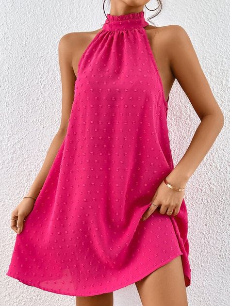 SHEIN Privé Swiss Dot Frill Trim Halter Neck Dress | SHEIN USA Baggy Outfits, Kurti Pattern, Caribbean Fashion, Casual Chic Outfits, Kurti Patterns, Halter Neck Dress, Frill Dress, Professional Dresses, Simple Trendy Outfits