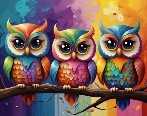 Dive into a world of color with this trio of vibrant owls! Each adorned in its unique palette, these whimsical creatures bring a burst of brightness to any setting. Add a pop of color to your day with these charming feathered friends. #ColorfulOwls #VibrantBeauty #WhimsicalCreatures #NatureInspired #CharmAndColor