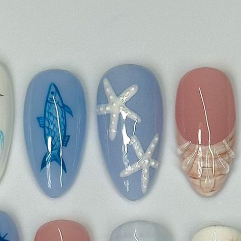 Surfboard Nails, Coastal Nails Designs, Coastal Cowgirl Nails, Coastal Granddaughter Nails, Lake Nails, Palette Nails, Coastal Nails, Nessa Nails, Ocean Nails