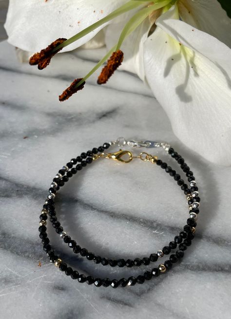 Dainty, Sparkly AAA Black Spinel and Gold/Silver Beaded Bracelet Winter Bracelets, Bridesmaid Jewellery, Winter Bracelet, Silver Beaded Bracelet, Island Jewelry, Birthday Bracelet, Boho Jewellery, Double Wrap Bracelet, Semi Precious Beads