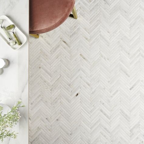 Ivy Hill Tile Arctic White 0.5" x 4" Marble Herringbone Mosaic Wall & Floor Tile | Wayfair Stone Mosaic Wall, Marble Herringbone, Natural Stone Mosaic, White Marble Tiles, Marble Collection, Honed Marble, Ivy Hill Tile, Herringbone Tile, Marble Mosaic Tiles