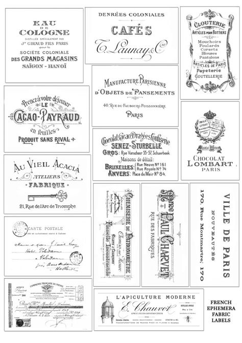 Learn how to make stunning French Ephemera Fabric Labels using the iron on transfer paper technique and use them to beautify different types of objects Antique Labels Printable, Free Reverse Printables, Reverse Transfer Images Free Printable, Free French Printables, The Graphics Fairy Free Printable, Graphics Fairy Printables Free, Free Vintage Labels, Vintage Labels Printables Free, Vintage Labels Printables