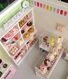 Pinterest @10jolie | Mini Sweetcakes Bakery Barbie Bakery, Bakery Shops, Plywood Floors, Furniture Joinery, Mini Bakery, Kid Furniture, Dolls House Shop, Pink Saturday, Miniature Bakery