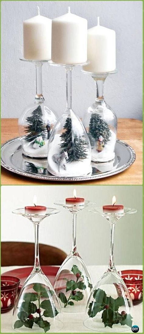 Quick Easy Last Minute Holiday Candle DIY Craft Ideas To Light Up Your Holiday Dinning Table #DIY #Crafts Diy Holiday Candles, Floating Candle Holders, Craft Table Diy, Candle Diy, Holiday Candle, Diy Craft Ideas, Wine Glass Crafts, Mason Jar Crafts Diy, Navidad Diy